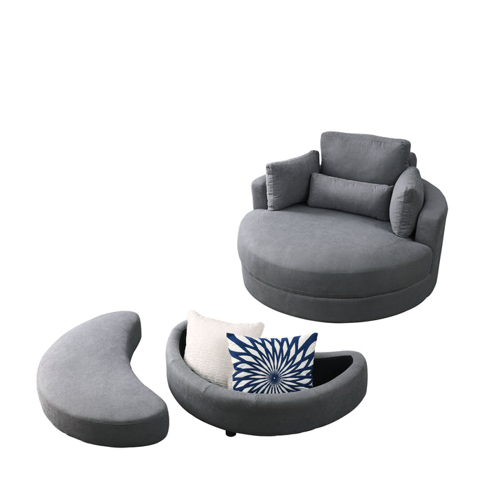 Welike Swivel Accent Barrel Modern Dark Grey Sofa Lounge Club Big Round Chair With Storage Ottoman Linen Fabric For Living Room Hotel With Pillows
