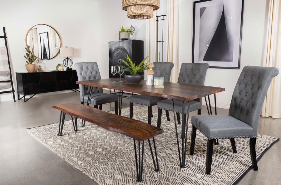 Neve - Live-Edge Dining Table With Hairpin Legs - Sheesham Gray And Gunmetal Unique Piece Furniture