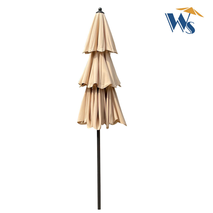 9 Ft 3-Tiers Outdoor Patio Umbrella With Crank And Tilt And Wind Vents For Garden Deck Backyard Pool Shade Outside Deck Swimming Pool - Tan