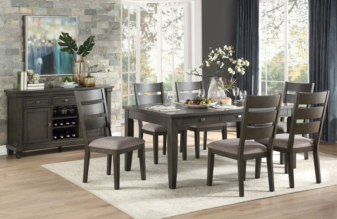 Gray Finish 7 Pieces Dining Set Table With 6 Drawers And 6 Side Chairs Upholstered Seat Transitional Dining Room Furniture