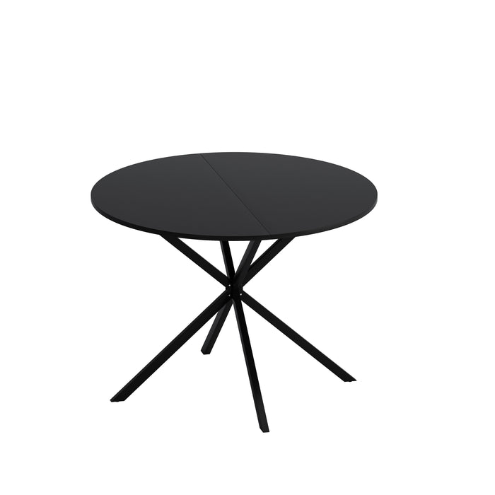Modern Cross Leg Round Dining Table, Black Top Occasional Table, Two Piece Removable Top, Matte Finish Iron Legs