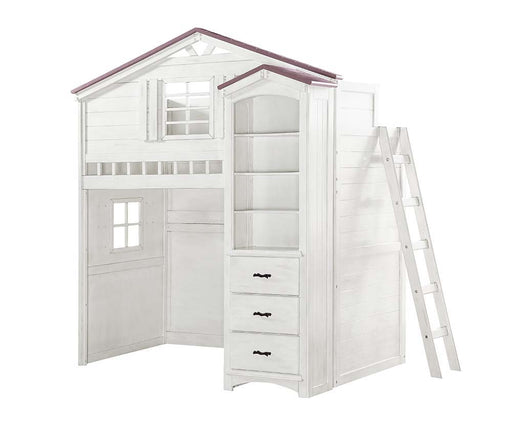 Tree House - Twin Loft Bed - Pink & White Finish Unique Piece Furniture