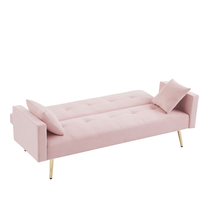 Pink Velvet Convertible Folding Futon Sofa Bed, Sleeper Sofa Couch For Compact Living Space