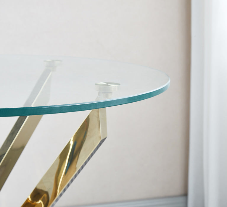 Modern Round Tempered Glass End Table With Stainless Steel Legs - Gold