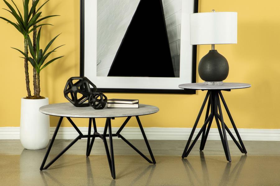 Hadi - Round End Table With Hairpin Legs - Cement And Gunmetal Unique Piece Furniture
