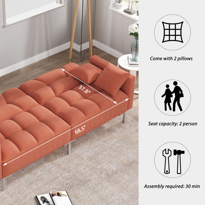 Orisfur. Linen Upholstered Modern Convertible Folding Futon Sofa Bed For Compact Living Space, Apartment, Dorm - Orange