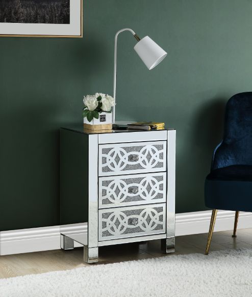 Noralie - Accent Table With 3 Drawers - Mirrored & Faux Diamonds Unique Piece Furniture