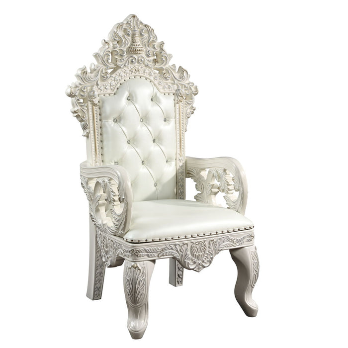 Acme Adara Arm Chair (Set of 2) Pearl White PU & Antique White Finish