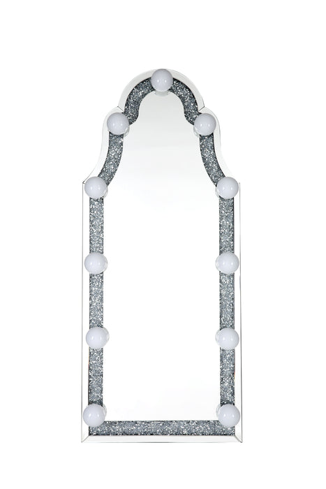 Acme Noralie Accent Floor Mirror In Mirrored & Faux Diamonds