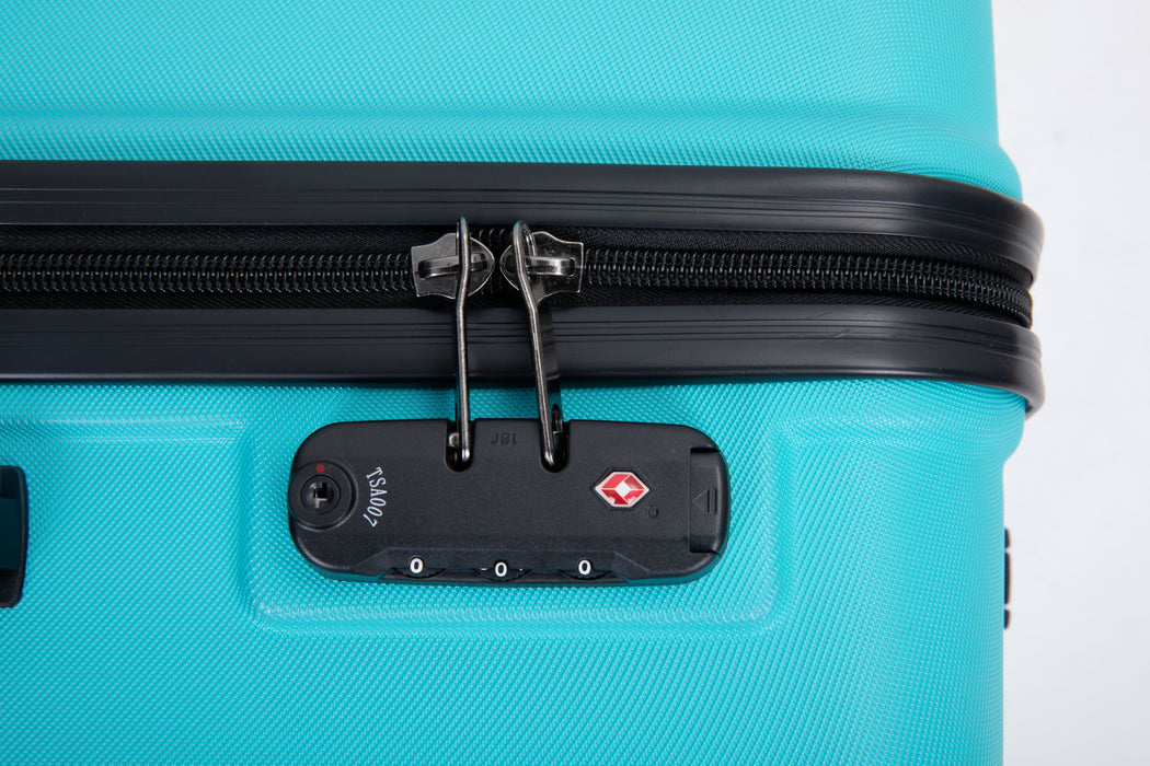 3 Piece Luggage Sets Abs Lightweight Suitcase With Two Hooks, Spinner Wheels, Tsa Lock - Turquoise