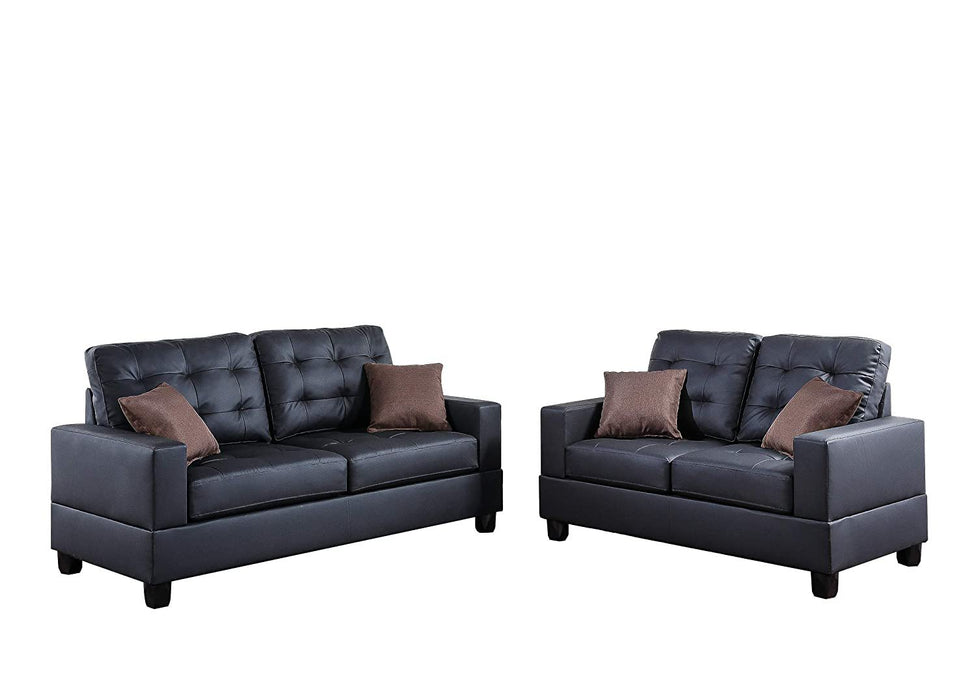 Living Room Furniture 2 Pieces Sofa Set Black Faux Leather Tufted Sofa Loveseat Pillows Cushion Couch