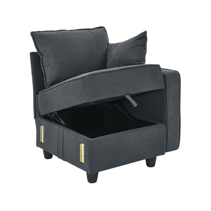 Arm Seat Of Module Sofa, Gray Corduroy Velvet