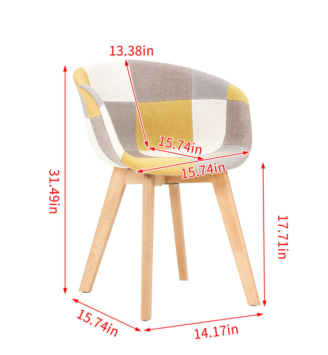 D & N Dining Chair, Patchwork Seat, High Chair, Modern Lounge Chair, Restaurant, Coffee Room, Kitchen Chair, Set For 2, Warm Yellow