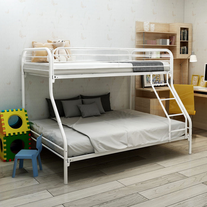 Heavy Duty Twin-Over-Full Metal Bunk Bed, Easy Assembly With Enhanced Upper - Level Guardrail, White - 77.95" x 56.3" x 58.66"