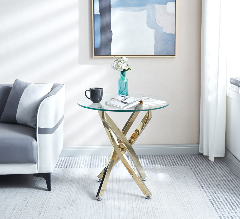 Modern Round Tempered Glass End Table With Stainless Steel Legs - Gold