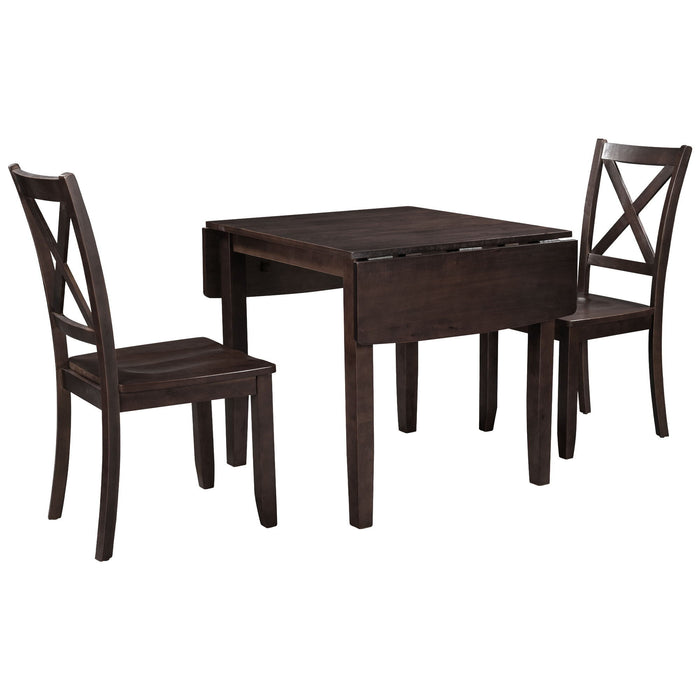 Top max 3 Piece Wood Drop Leaf Breakfast Nook Dining Table Set With 2 X-Back Chairs For Small Places, Espresso