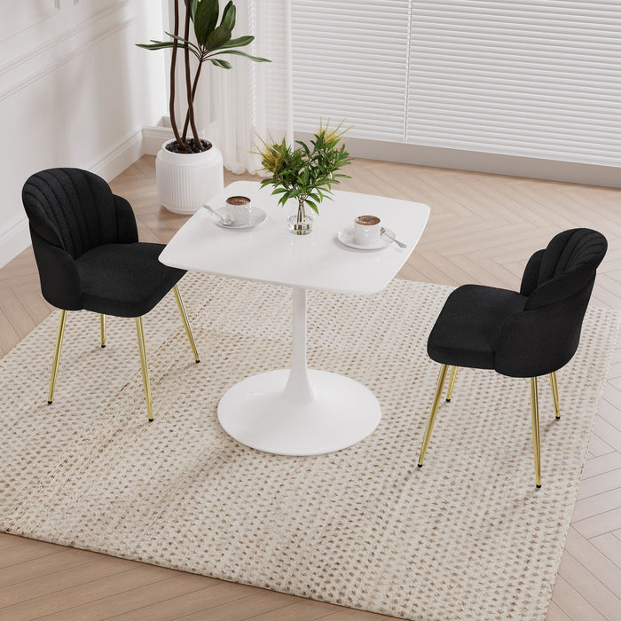 Modern Simple Black Teddy Fleece Dining Chair Fabric Upholstered Chairs Home Bedroom Stool Back Dressing Chair Gold Metal Legs (Set of 2)