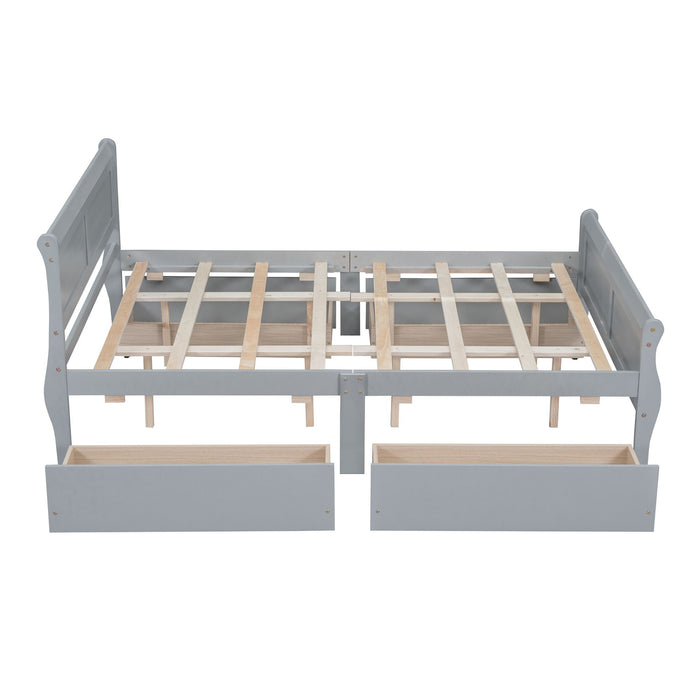 Queen Size Wood Platform Bed With 4 Drawers And Streamlined Headboard & Footboard, Gray