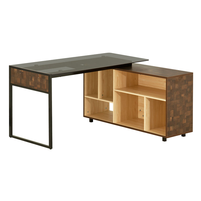 Techni Mobili Shape Corner Desk With Multiple Storage, Oak