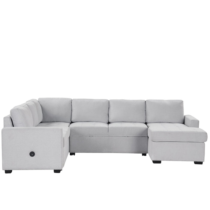 U_Style Modular Combination Sofa With Ottoman L Shaped Corner Combination, USB And Type-C Interfaces, Suitable For Living Rooms, Offices, And Spacious Spaces - Gray