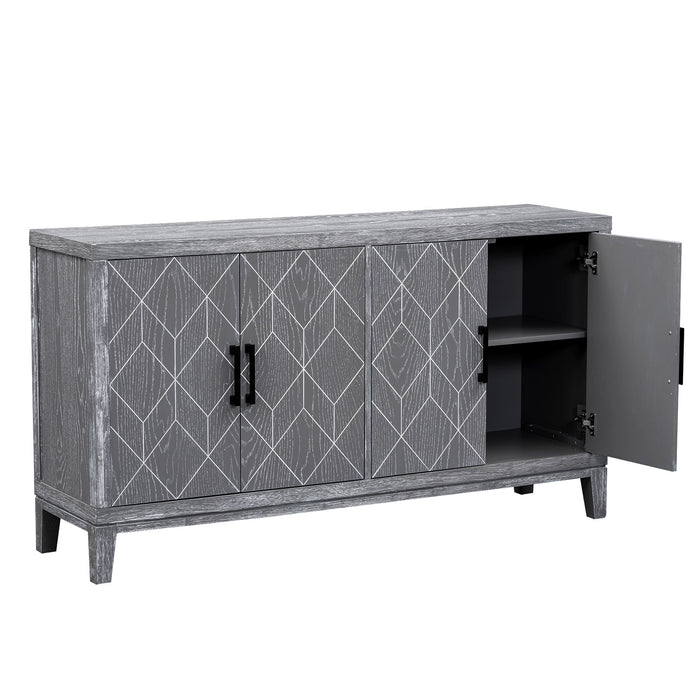 Trexm 4-Door Retro Sideboard With Adjustable Shelves, Two Large Cabinet With Long Handle, For Living Room And Dining Room (Light Gray)
