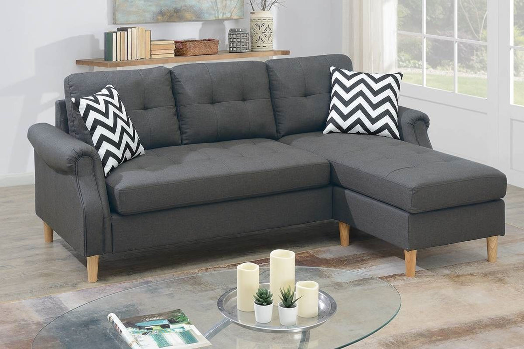 Living Room Corner Sectional Blue Gray Polyfiber Chaise Sofa Reversible Sectional