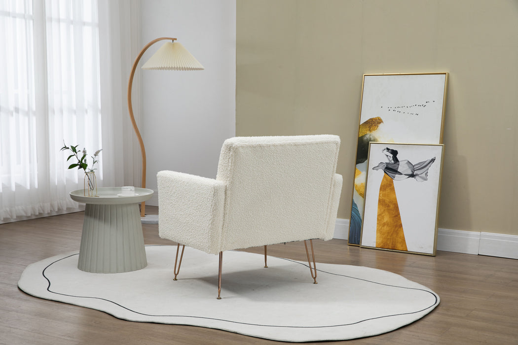 Coolmore Accent Chair, Leisure Single Sofa With Rose Golden Feet - White Teddy