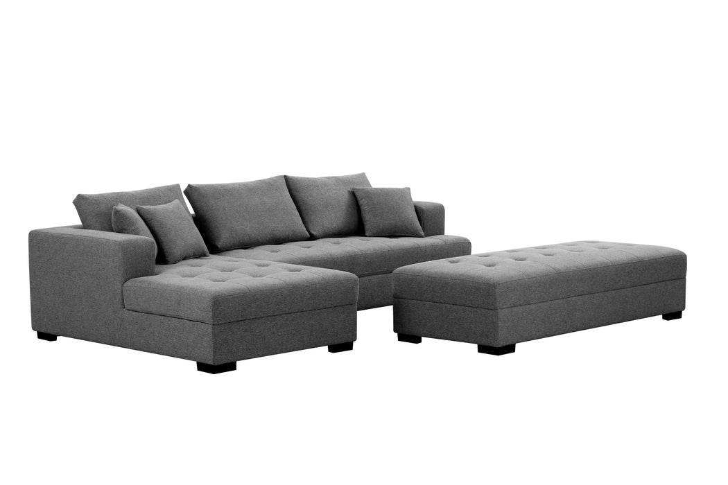 3-Seat L-Shape Sectional Sofa Couch Set With Chaise Lounge - Dark Grey