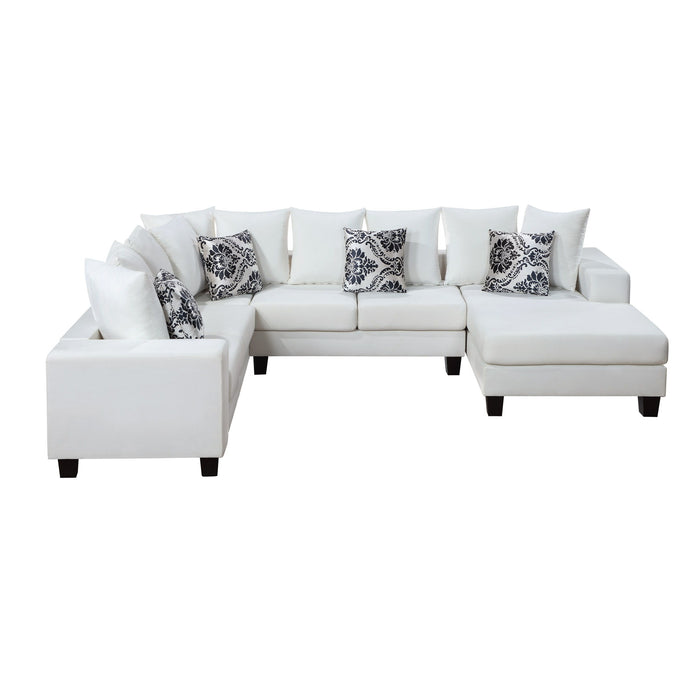 Modern U-Shape Sectional Sofa, Velvet Corner Couch With Lots Of Pillows Included, Elegant And Functional Indoor Furniture For Living Room, Apartment, Office, 2 Colors - White