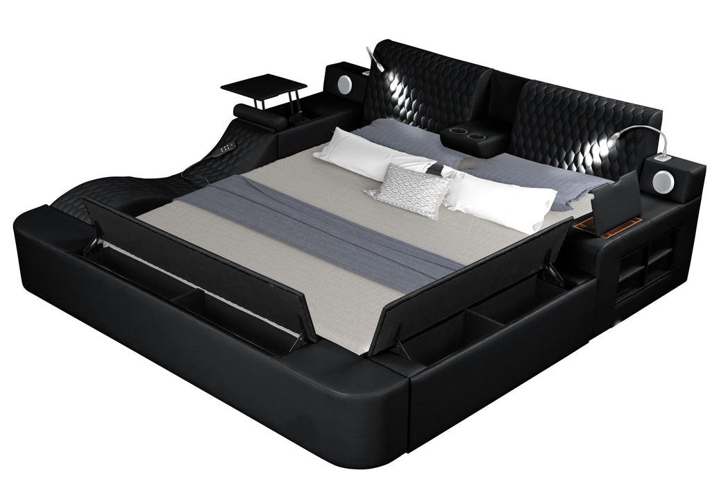 Zoya Smart Multifunctional King Size Bed Made With Wood In Black