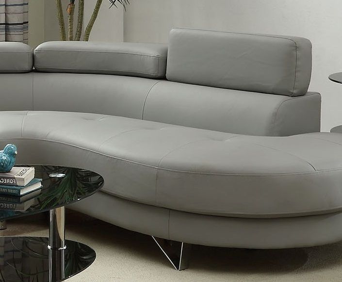 Living Room Furniture Sectional Sofa 2 Pieces Set Gray Faux Leather Flip Up Headrest