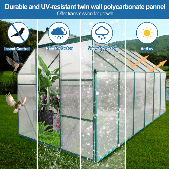 6X12 Ft Polycarbonate Greenhouse Raised Base And Anchor Aluminum Heavy Duty Walk-In-Greenhouses For Outdoor Backyard In All Season