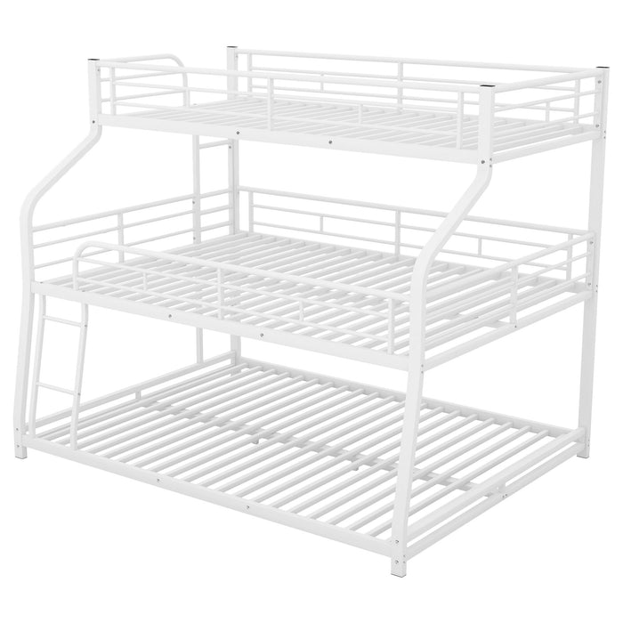 Twin Xl/Full Xl/Queen Triple Bunk Bed With Long And Short Ladder And Full Length Guardrails, White