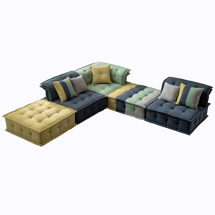 Multicolor Fabric Modular Sectional Sofa, Customization Interior Design Options, Modern Couch For Home