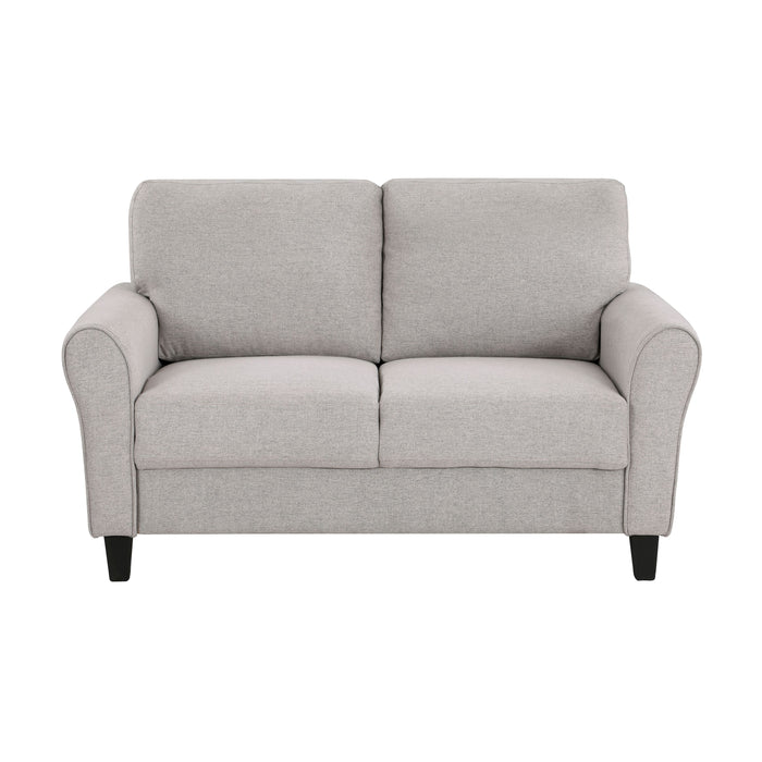 Modern Transitional Sand Hued Textured Fabric Upholstered 1 Piece Loveseat Attached Cushion Living Room Furniture
