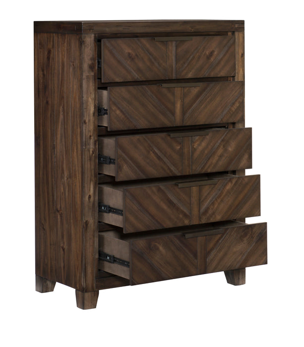 Modern - Rustic Design 1 Piece Wooden Chest Of 5 Drawers Distressed Espresso Finish Plank Style Detailing Bedroom Furniture