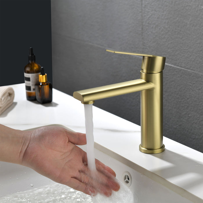 Single Hole Bathroom Faucet, Hot / Cold Indicators - Gold