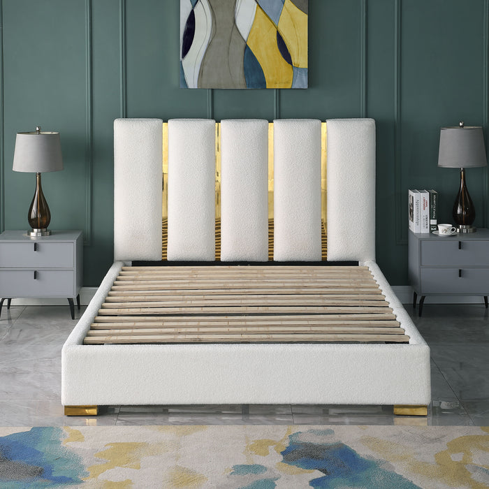 Contemporary Velvet Upholstered Bed, Solid Wood Frame, High-Density Foam, Gold Metal Leg, Queen Size - Black
