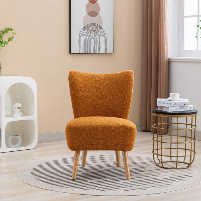 Boucle Upholstered Armless Accent Chair Modern Slipper Chair, Cozy Curved Wingback Armchair, Corner Side Chair For Bedroom Living Room Office Cafe Lounge Hotel Caramel