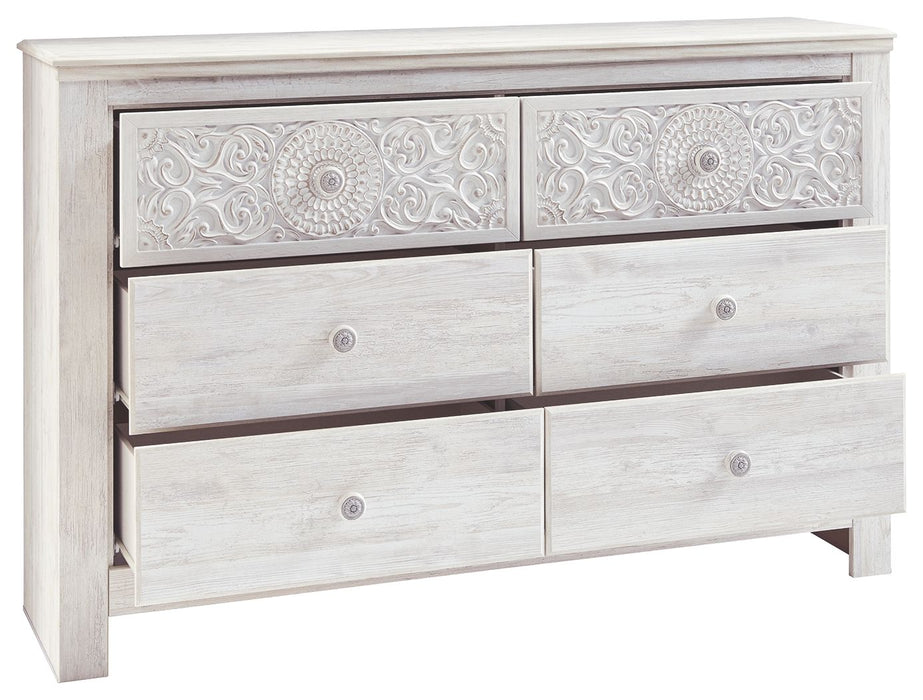 Paxberry - Whitewash - Six Drawer Dresser - Medallion Drawer Pulls Unique Piece Furniture