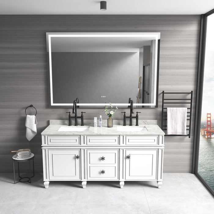 72 Width X 48 Height Frameless Led Single Bathroom Vanity Mirror In Polished Crystal Bathroom Vanity Led Mirror With 3 Color Lights Mirror For Bathroom Wall Smart Lighted Vanity Mirrors - White