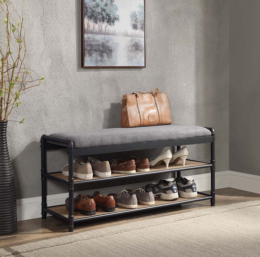 Brantley - Shoe Cabinet - Gray Fabric, Oak & Sandy Black Finish Unique Piece Furniture