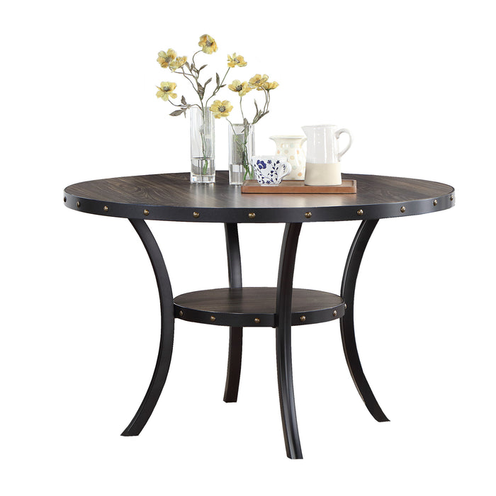 Dining Room Furniture Natural Wooden Round Dining Table 1 Piece Dining Table Only Nailheads And Storage Shelve