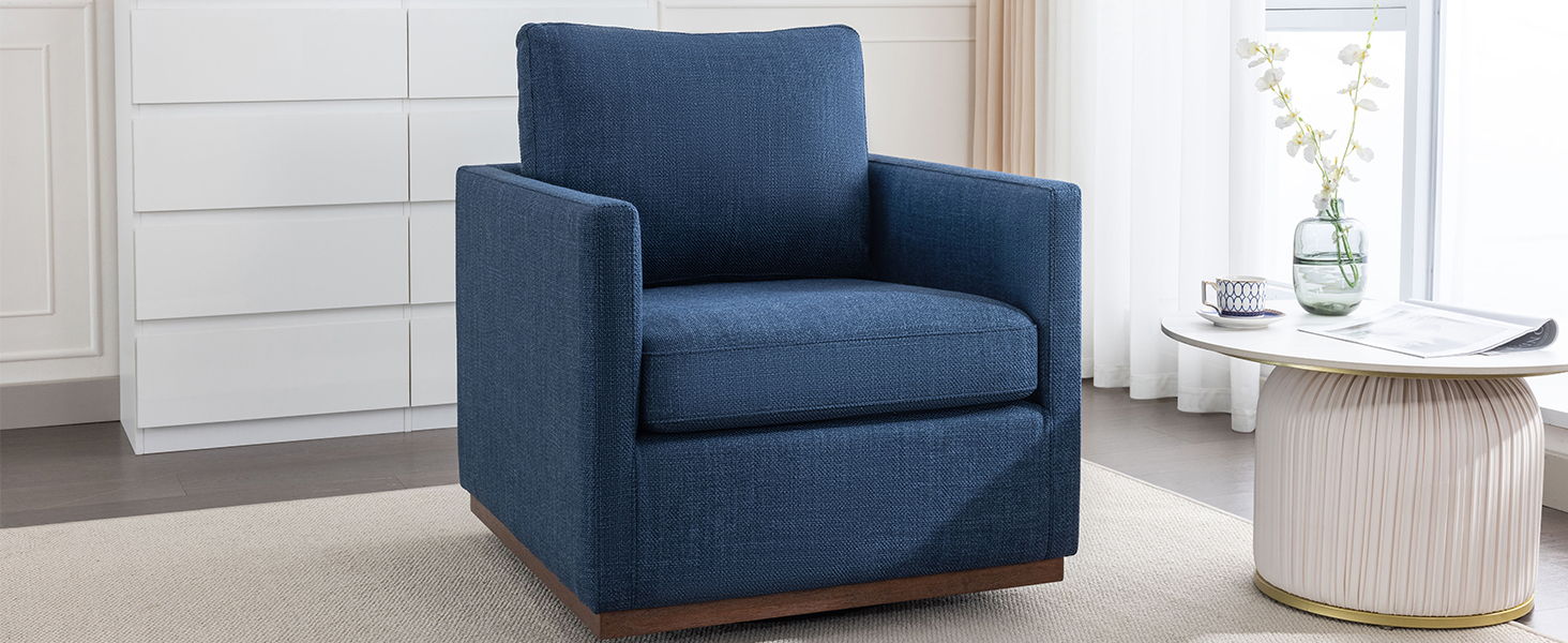 Mid Century Modern Swivel Accent Chair Armchair For Living Room, Bedroom, Guest Room, Office, Blue