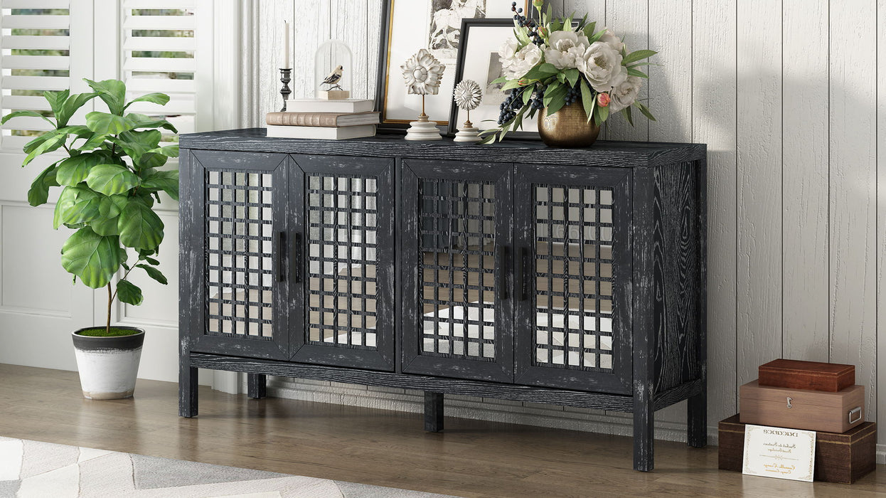 Txrem Retro Mirrored Sideboard With Closed Grain Pattern For Dining Room, Living Room And Kitchen (Black)
