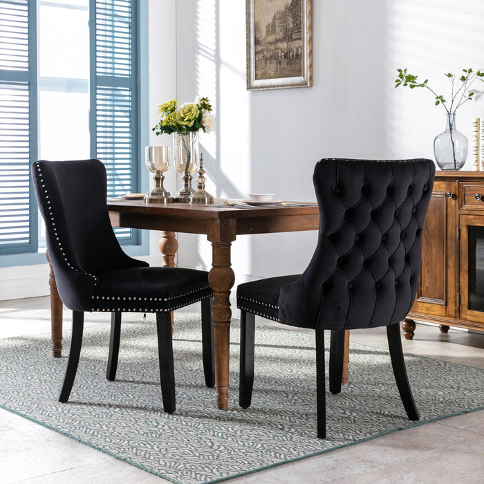 A&A Furniture - Upholstered Wing-Back Dining Chair With Backstitching Nailhead Trim (Set of 2) - Black