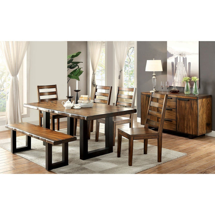Tobacco Oak Finish Solid Wood Industrial Style Kitchen 1 Piece Bench Dining Room Furniture U Shaped Legs Two-Tone Design