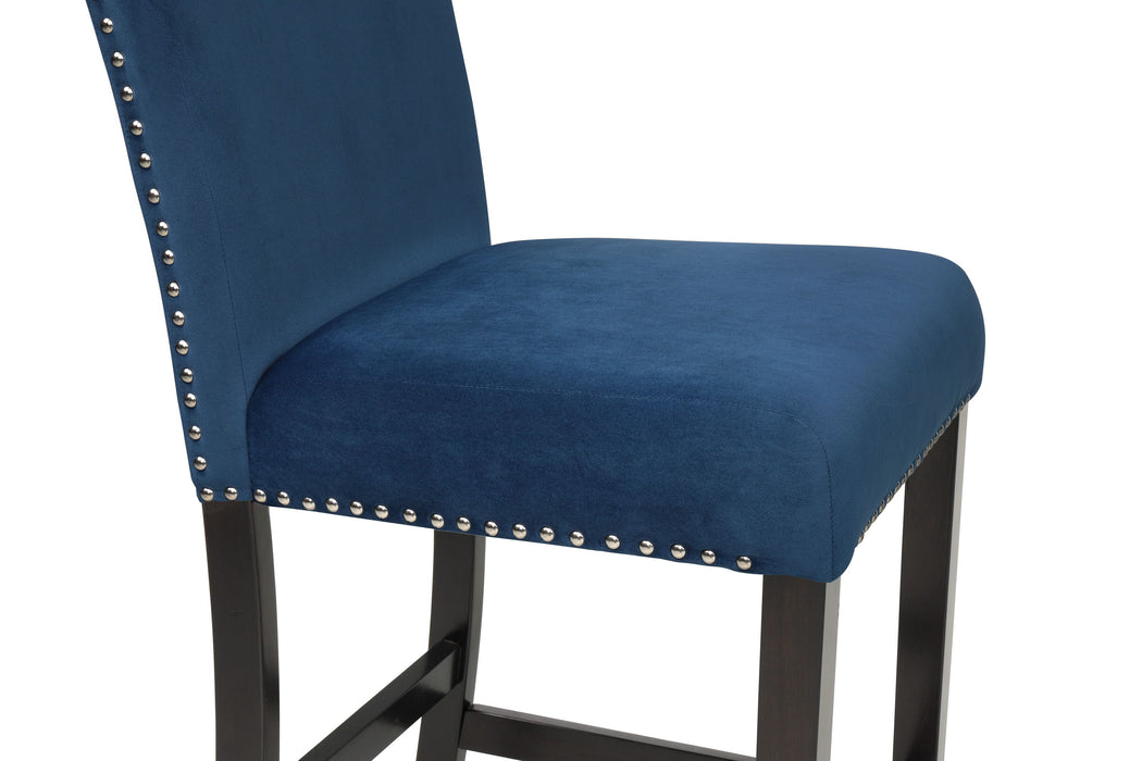 2 Pieces Contemporary Modern Transitional Counter Height Side Chair With Nailhead Trim Royal Blue Upholstery Fabric Black Base Wooden Furniture