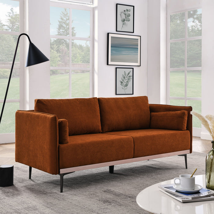 Modern Sofa 3 Seat Couch With Stainless Steel Trim And Metal Legs For Living Room, Orange