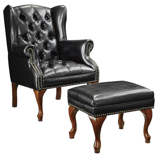 Roberts - Button Tufted Back Accent Chair With Ottoman - Black And Espresso Unique Piece Furniture